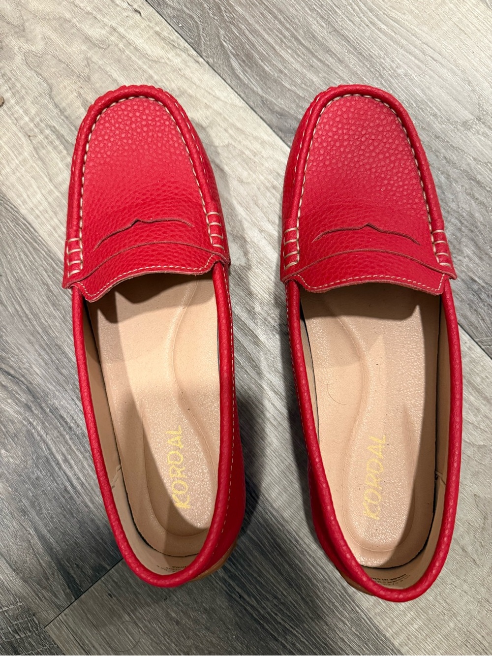 Kork-Ease Red Pebbled Leather Penny Loafers